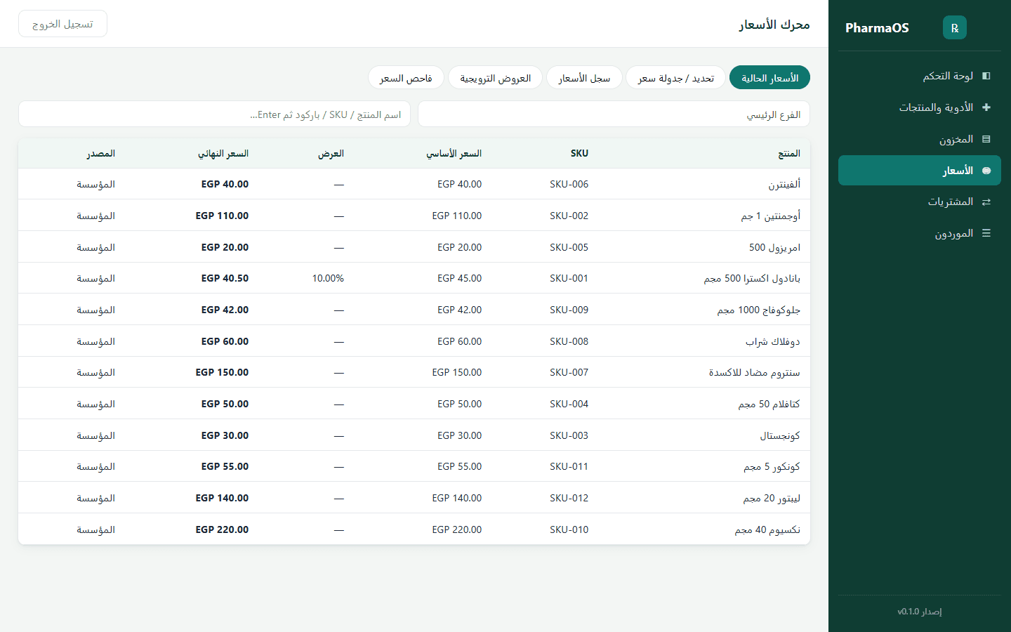 PharmaOS pricing and promotions